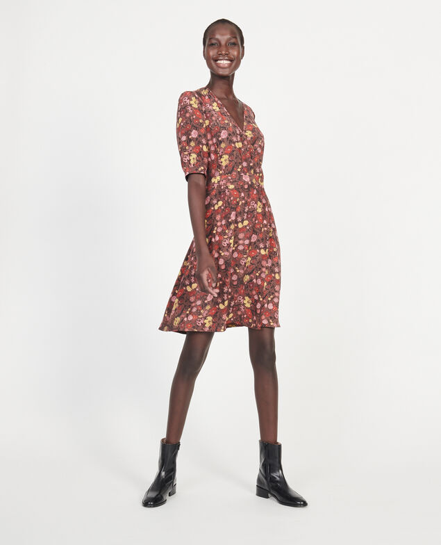  Vestido corto con escote cruzado de seda floral Print eden tortoiseshell