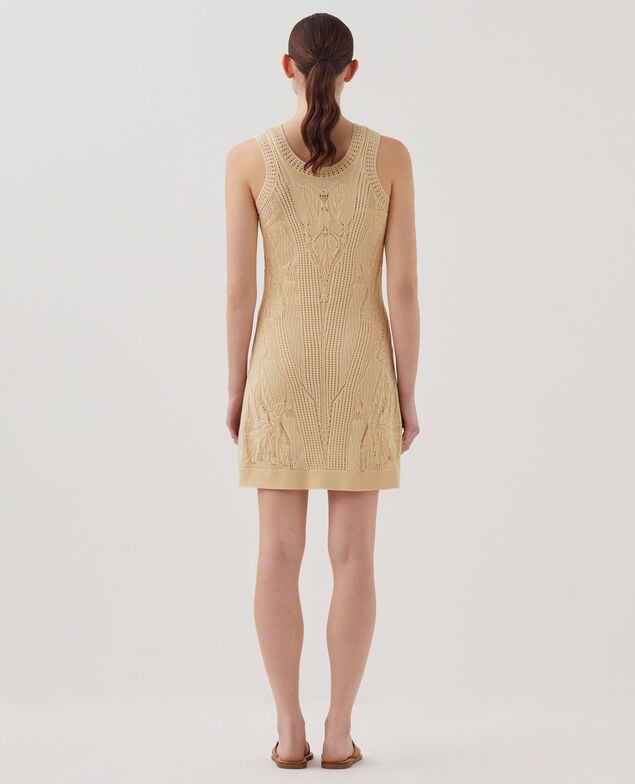 Vestido corto de crochet con motivo floral J300 natural