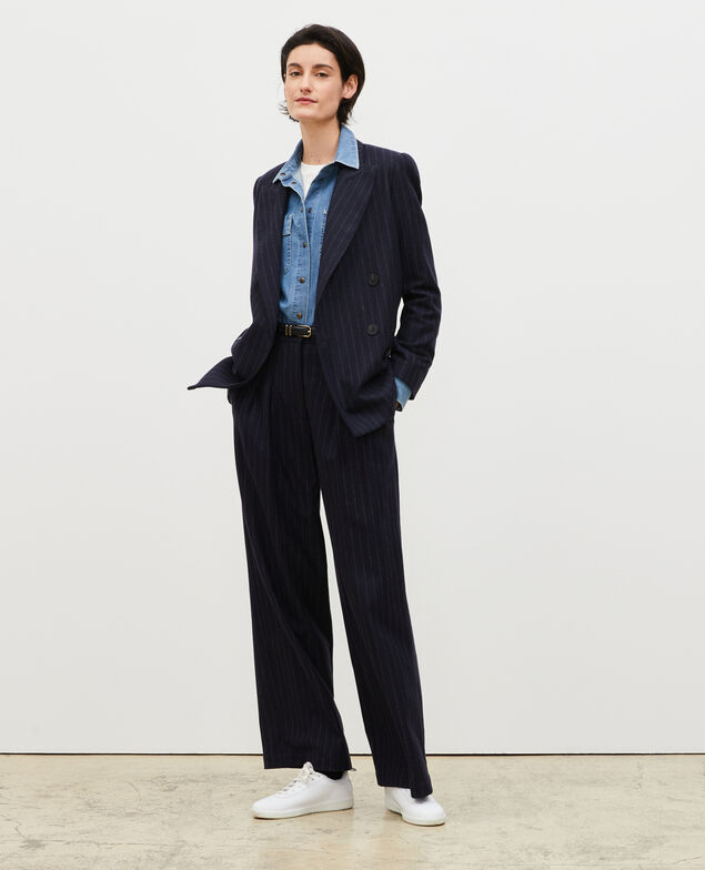 Blazer cruzado de lana Stripes night sky