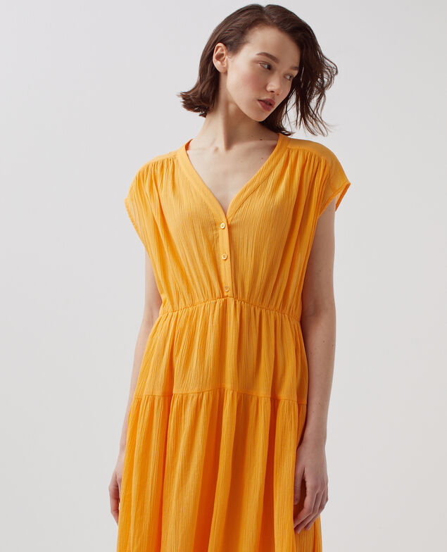 Vestido largo de algodón plisado H450 artisan's gold