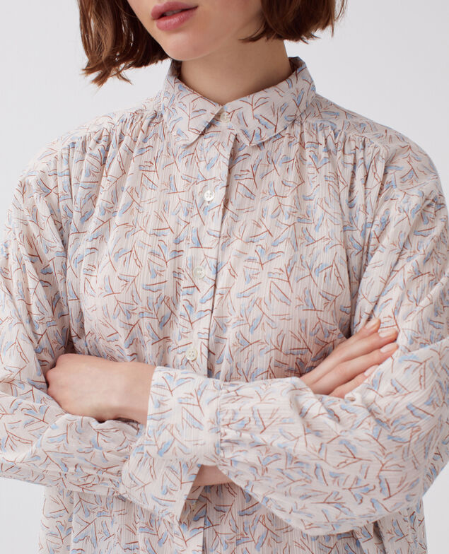 Blusa de algodón plisado H613 fleurette blue