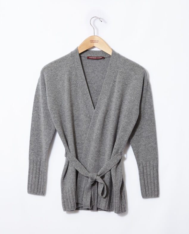 Cárdigan de cachemir con escote cruzado  Light heather grey