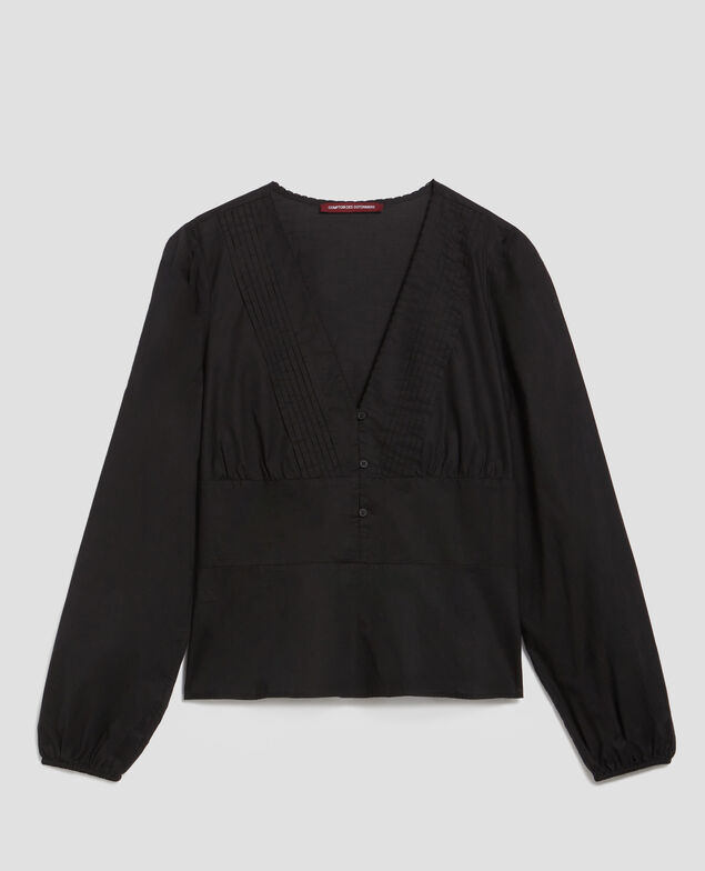 Blusa de algodón y cuello en pico H091 black beauty