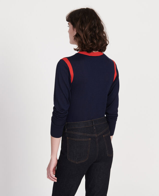 Jersey con seda cachemir Stripes maritime blue fiery red