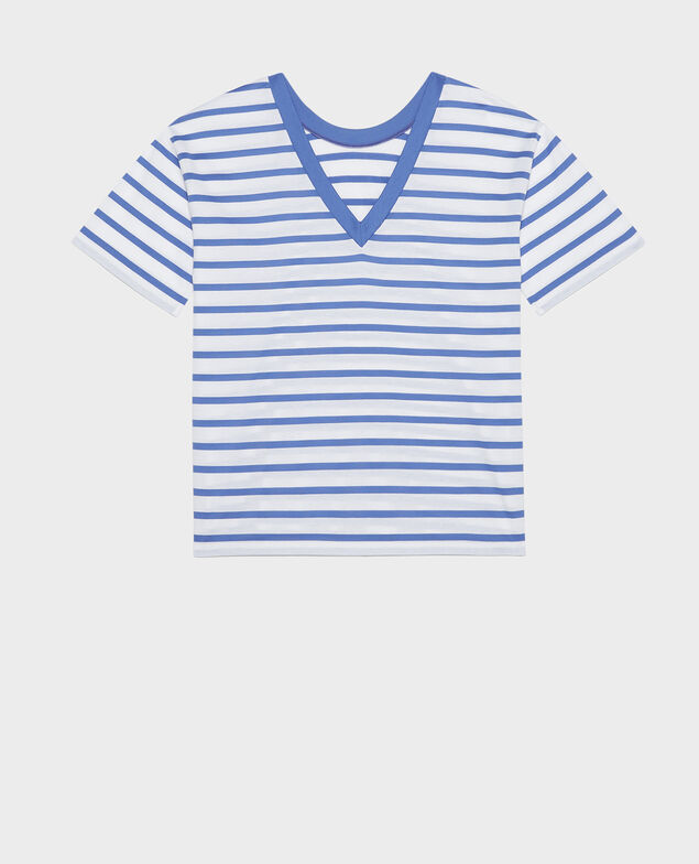Camiseta de algodón egipcio Stripes optical white amparo blue