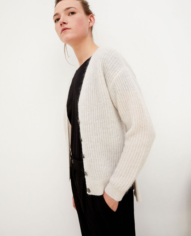 Cárdigan con mohair Silver gray/off white/lurex