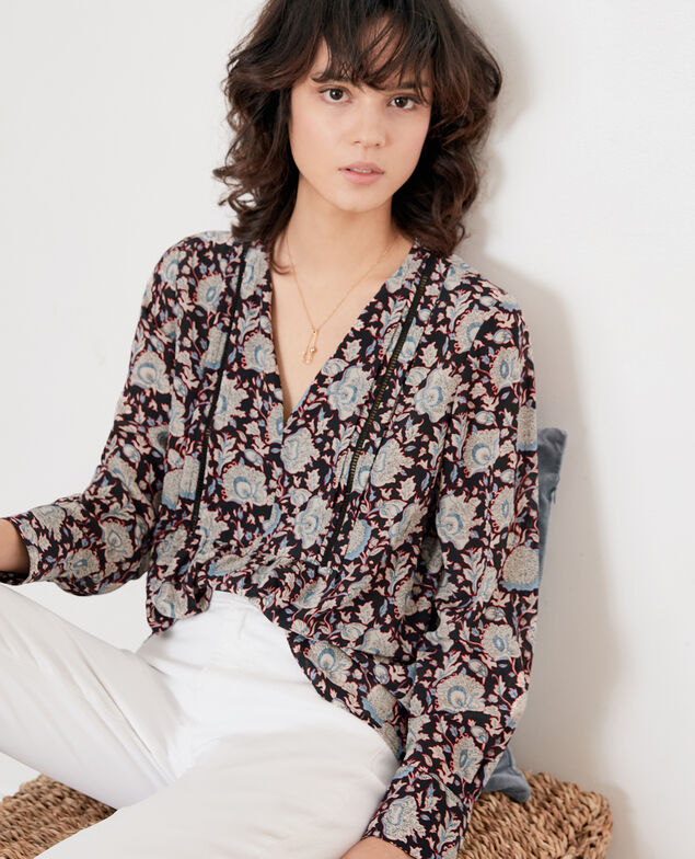 Blusa de seda estampada Darjeeling black