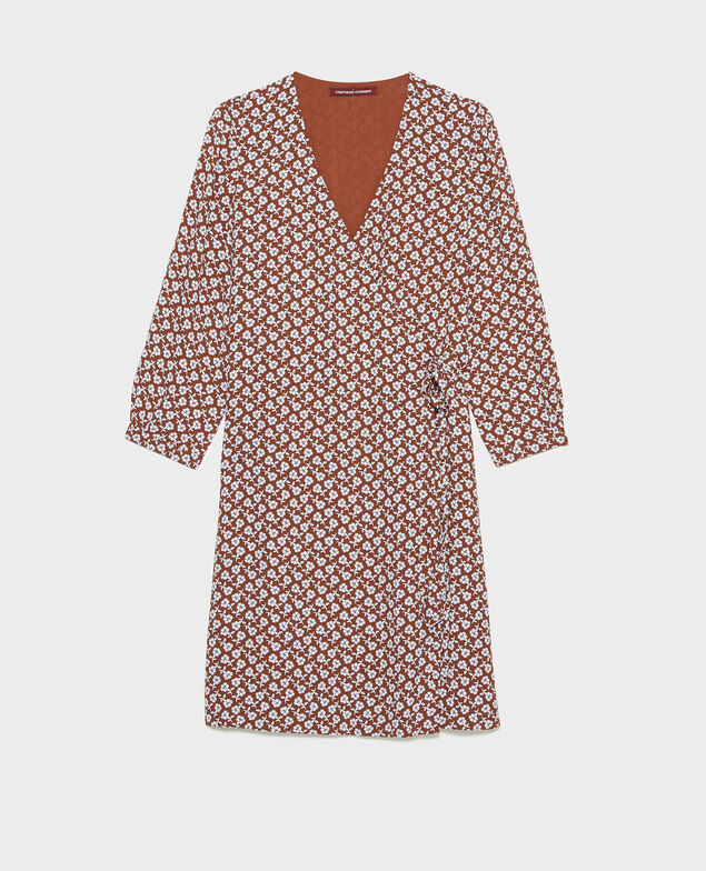  Vestido cruzado evasé con estampado floral Print fleurettes tortoise shell