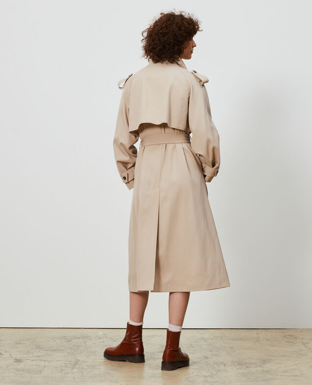 Trench oversize de lana fluida Oxford tan