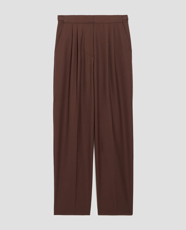 CAMILLE - Pantalón de lana con pinzas I390 coffee bean