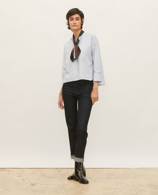 Camisa sin cuello de popelina de algodón. Heather