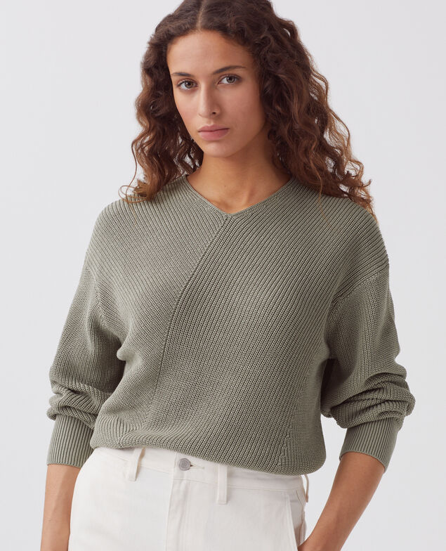 Jersey de algodón y cuello de pico J050 shadow gray