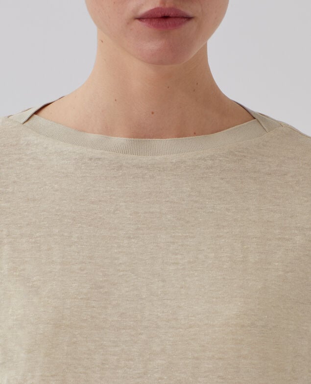 KARO - Camiseta corte caja de lino J020 beige lining