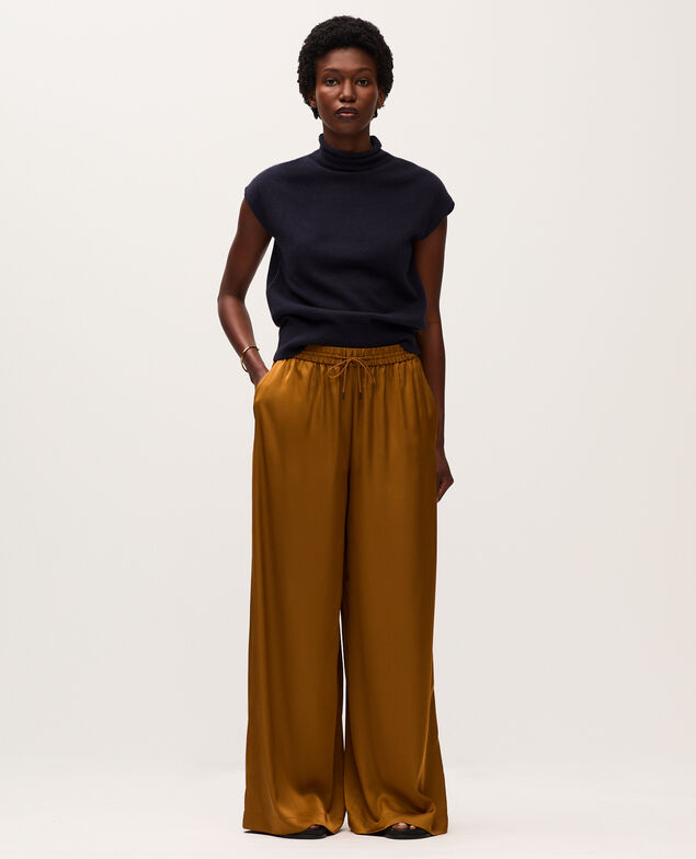 Pantalón ancho fluido satinado K340 bone brown