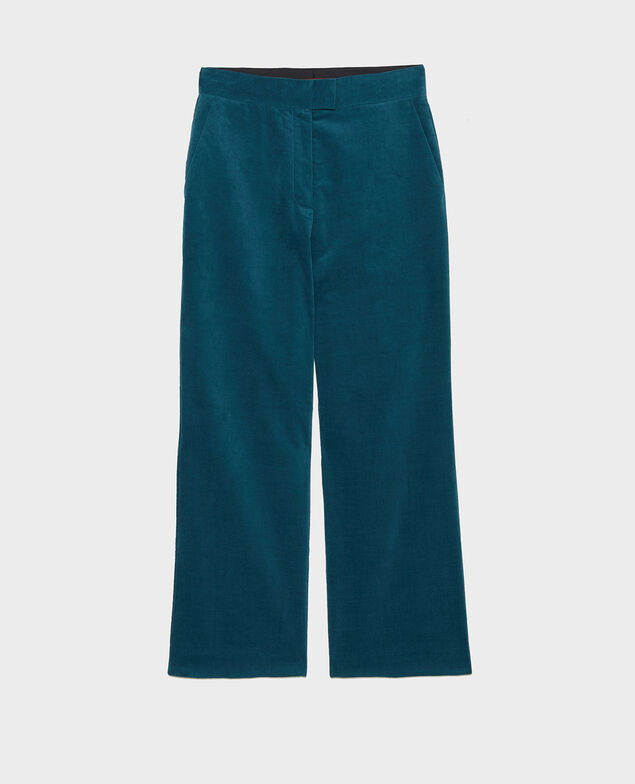 Pantalón campana de terciopelo con talle alto 7/8 Blue coral