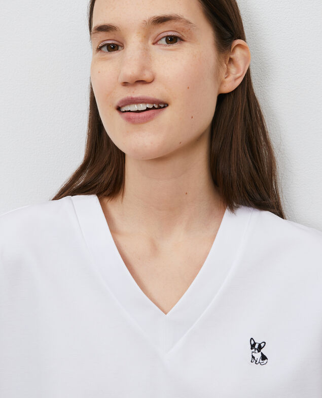 Camiseta de algodón bío con cuello de pico Optical white