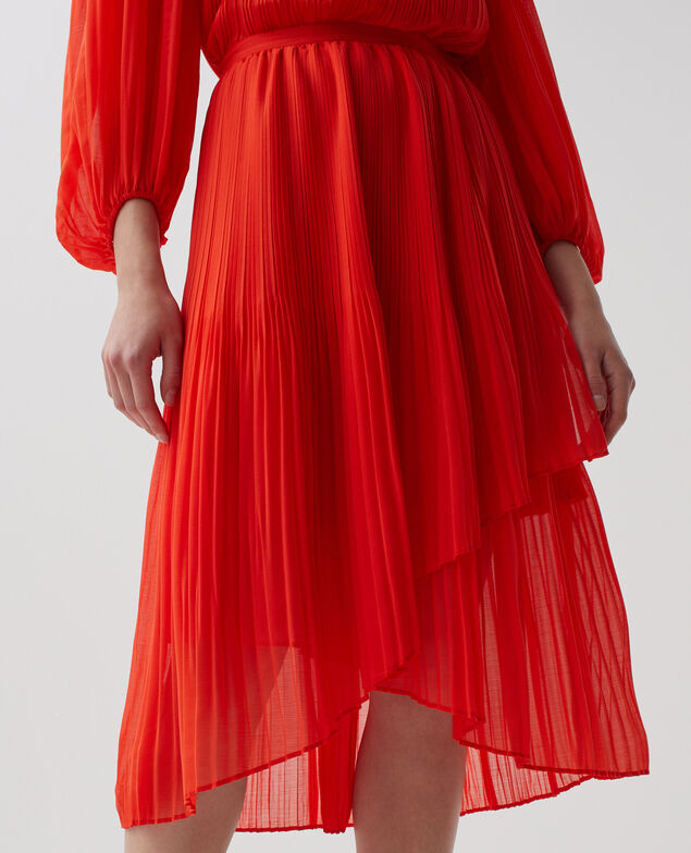 Falda midi plisada fluida I250 cherry tomato