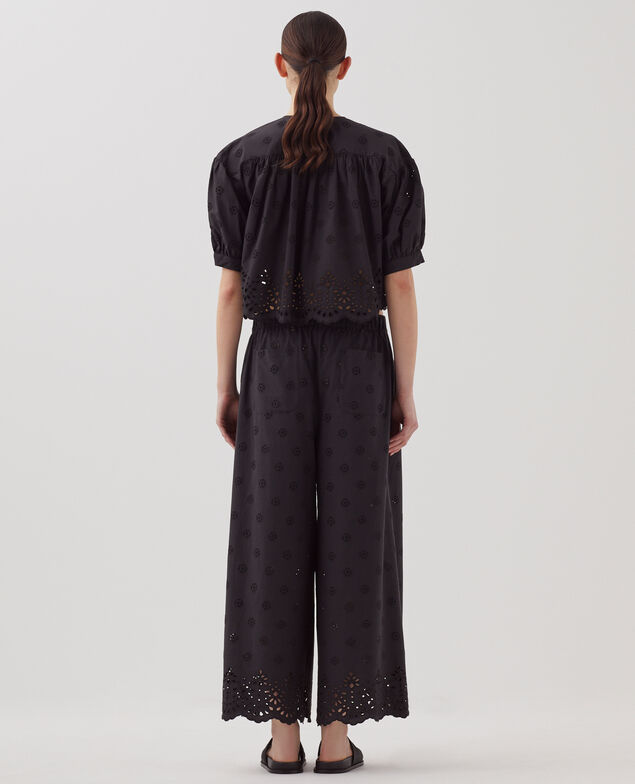 Pantalón amplio de algodón con bordado inglés H091 black beauty