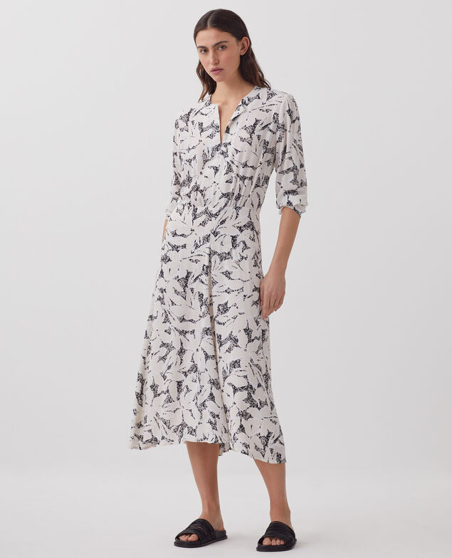 Vestido largo fluido J301 flower camo ecru