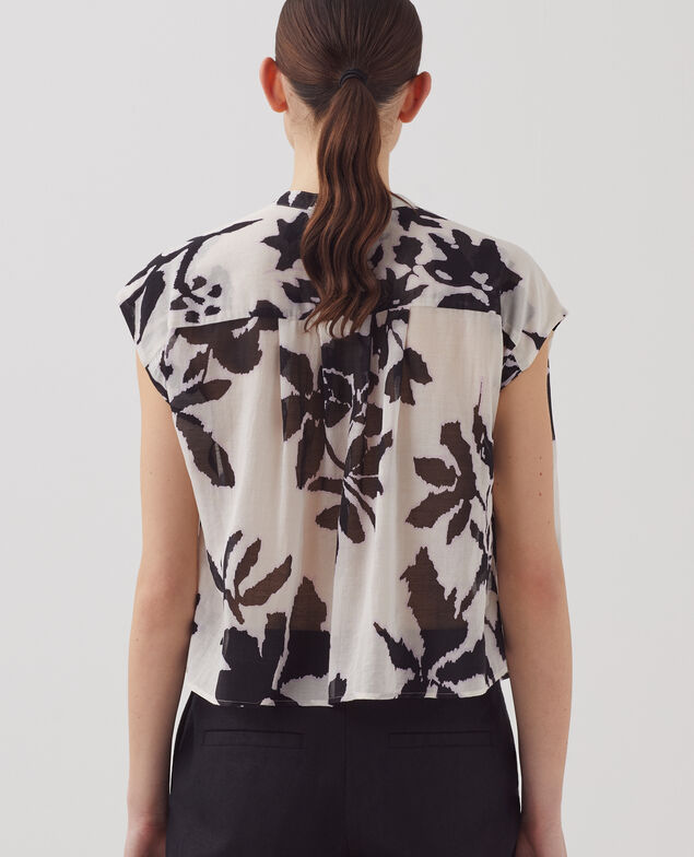 Blusa fluida sin mangas J304 blurry fl ecru