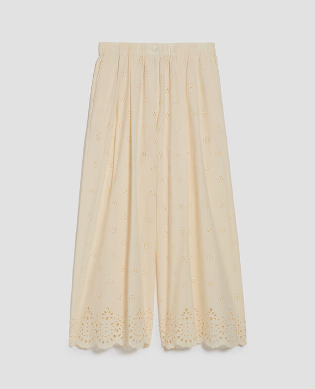 Pantalón amplio de algodón con bordado inglés I307 ecru