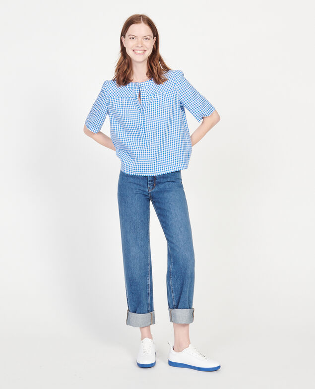 Blusa de lino Vichy princess blue gardenia
