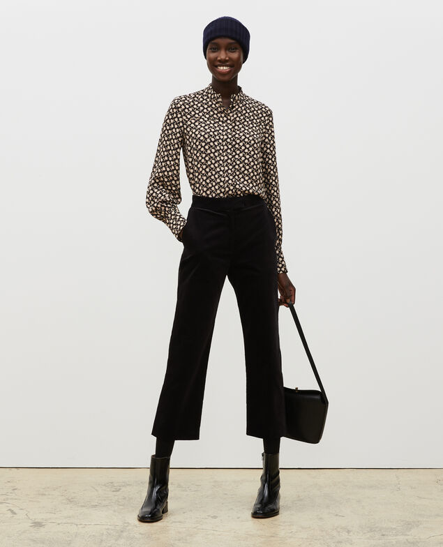  Blusa con manga larga y estampado floral Print fleurettes black latte