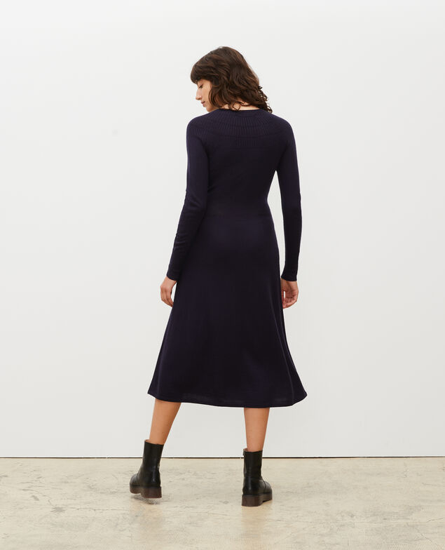 Vestido evasé de lana merino Night sky