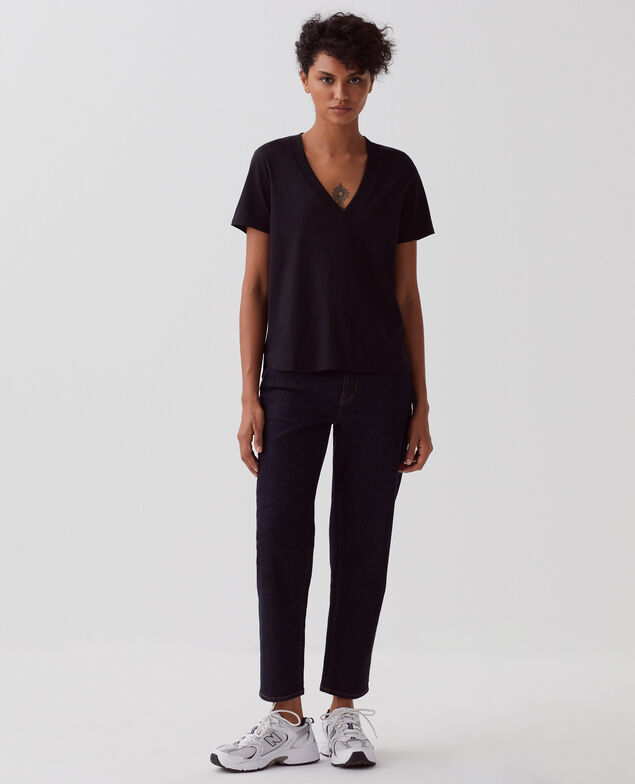 LEA - Camiseta de algodón con cuello de pico H091 black beauty