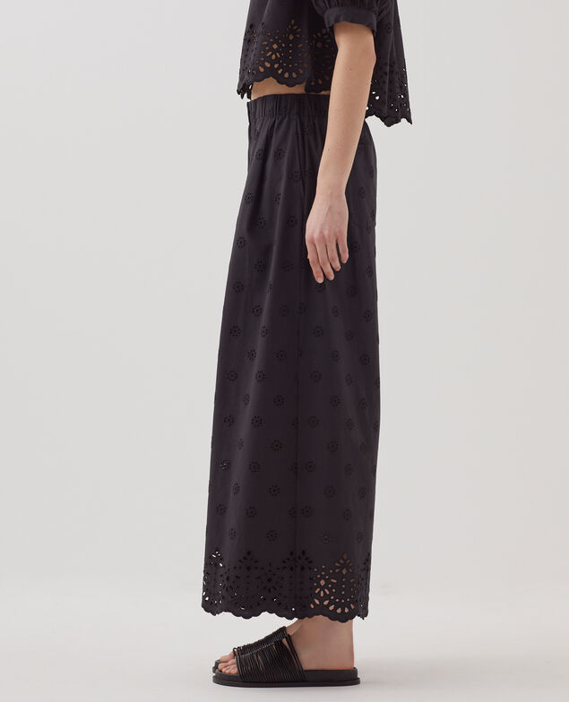 Pantalón amplio de algodón con bordado inglés H091 black beauty