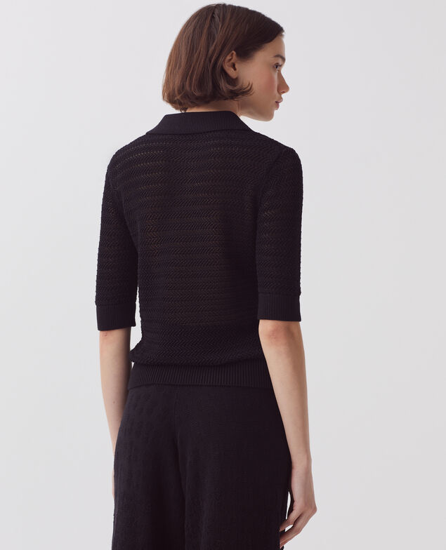 Jersey cuello polo con cremallera de algodón H091 black beauty