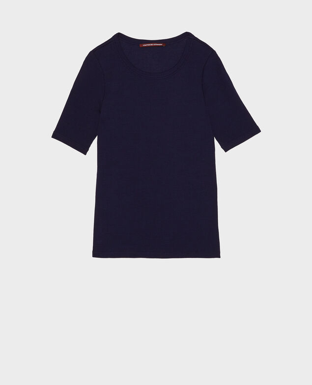 Camiseta fino canalé de algodón mercerizado Maritime blue