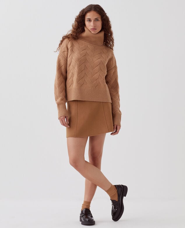 Jersey con cuello vuelto de lana I321 camel