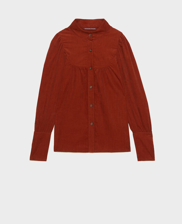 Camisa de terciopelo con pechera Brandy brown