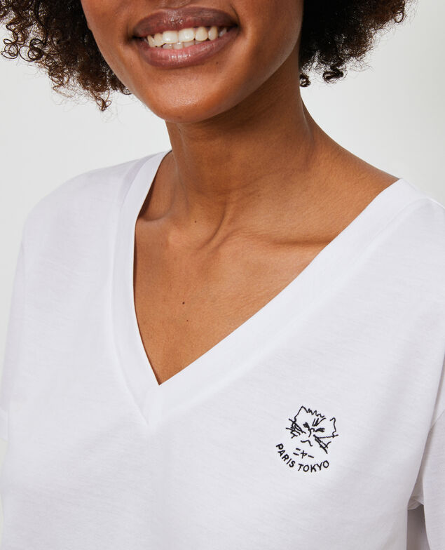 Camiseta bordada de algodón Optical white