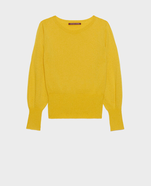 Jersey fino de cachemir con cuello de barco Lemon curry