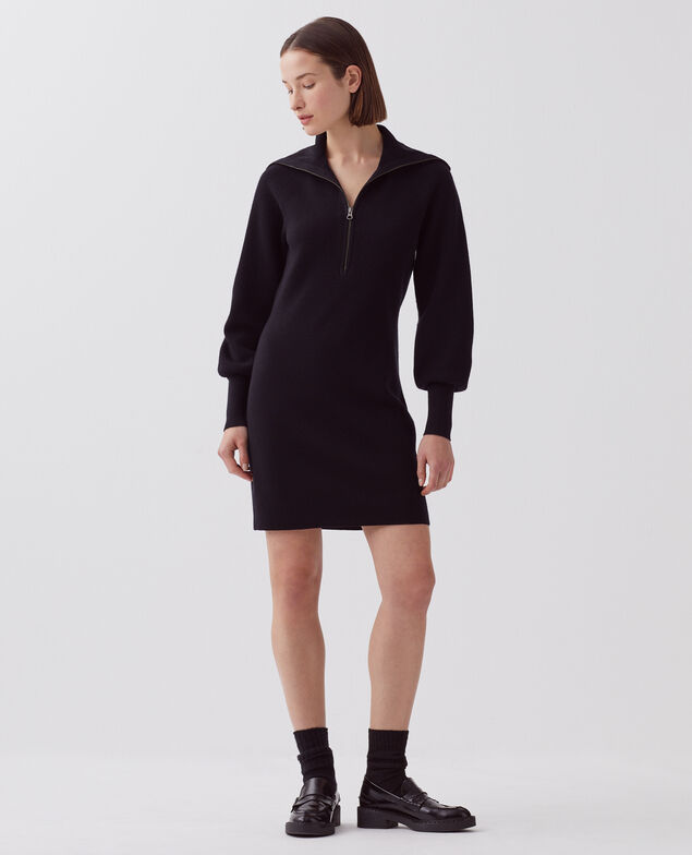Vestido corto con cremallera de lana merino H091 black beauty