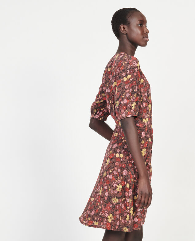  Vestido corto con escote cruzado de seda floral Print eden tortoiseshell