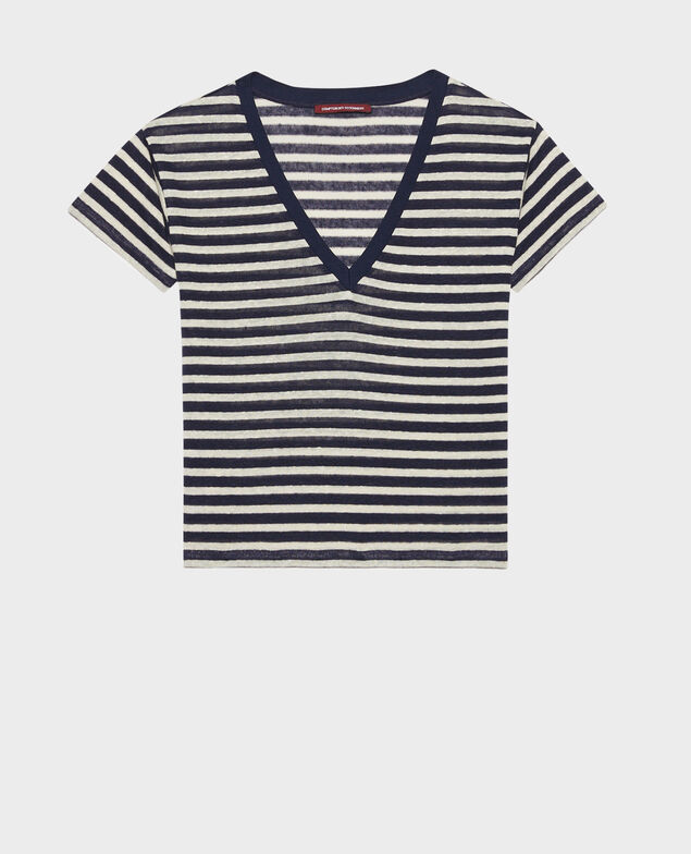 SARAH - Camiseta de lino con cuello de pico 123 stripes heather