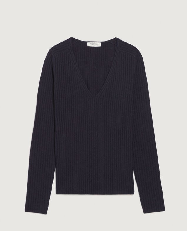 Jersey con cuello de pico de lana merino H695 night sky