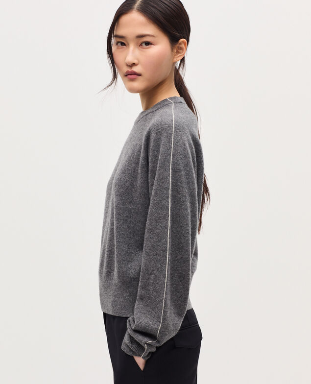 Jersey con cuello redondo de cachemir K073 gray st ecru