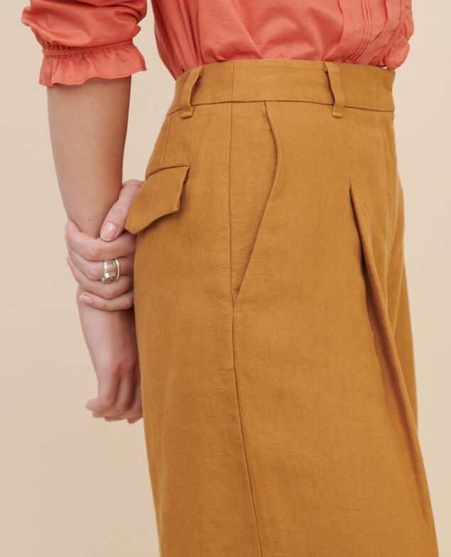 YVONNE - Pantalón ancho de lino 36 brown