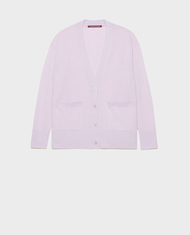 Cárdigan de cachemir con cuello de pico abierto en los lados Pastel lilac