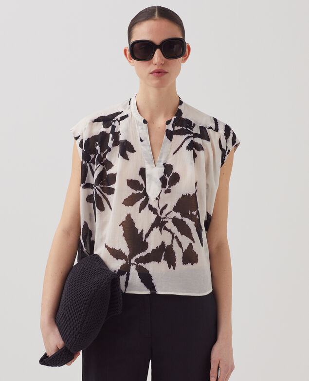 Blusa fluida sin mangas J304 blurry fl ecru