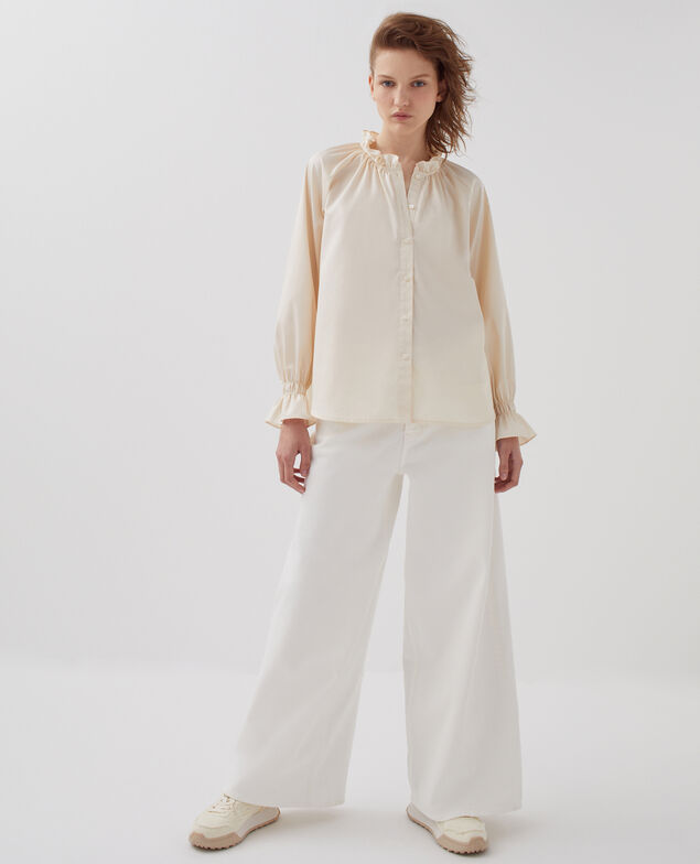 Camisa con cuello de volantes I300 pearled ivory