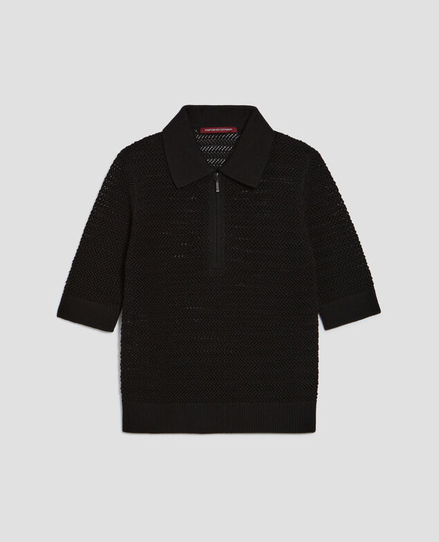 Jersey cuello polo con cremallera de algodón H091 black beauty