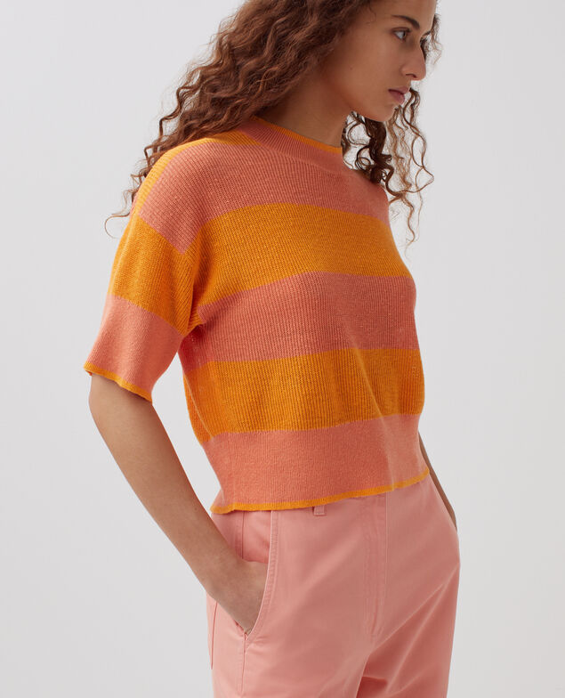Jersey cropped de manga corta y lino H230 large sheen
