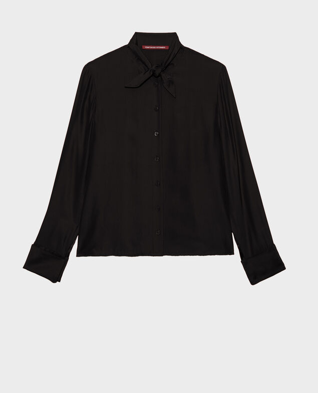  Blusa de seda con manga larga y cuello para atar Black beauty