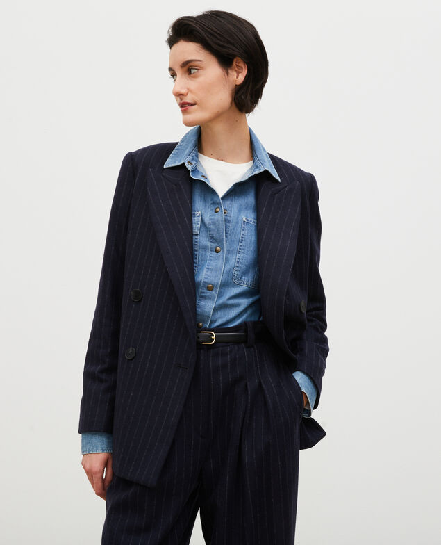 Blazer cruzado de lana Stripes night sky