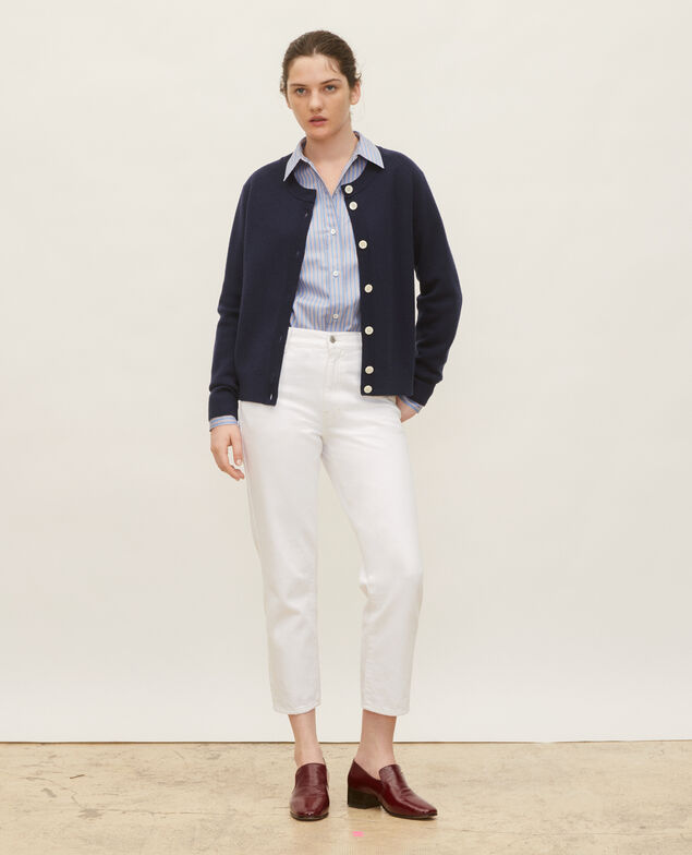 Cárdigan de lana con cuello redondo Maritime blue